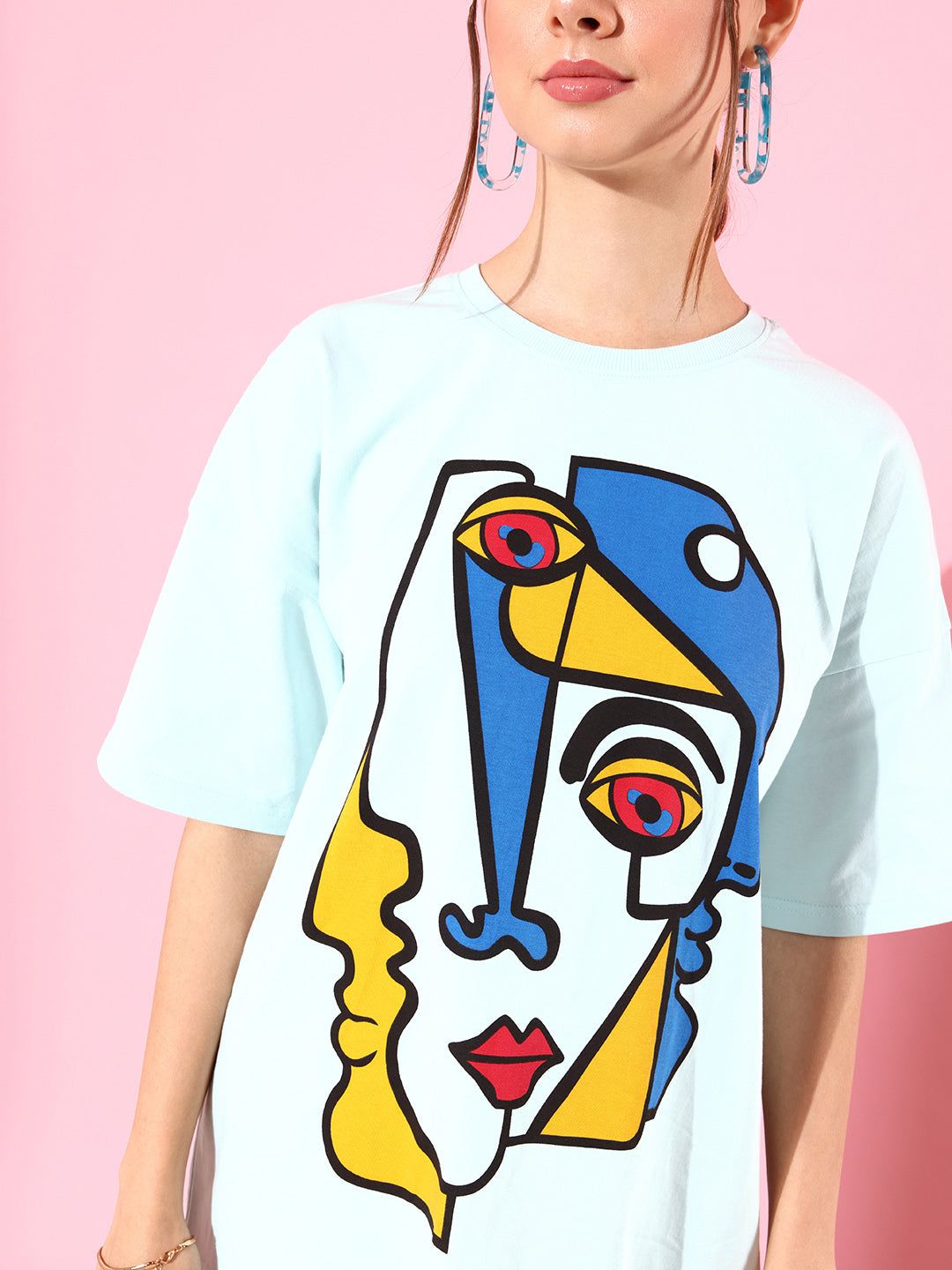 Womens Half Sleeve Drop Shoulder Printed Oversized Fit T-Shirts
