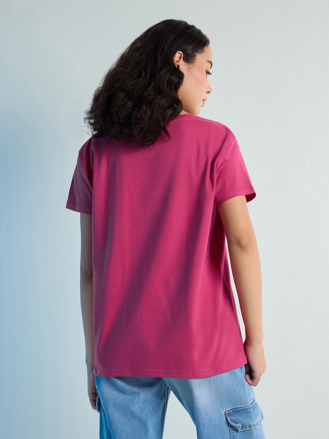 Womens Stud Detailed Boxy Regular Round Neck Tshirt 