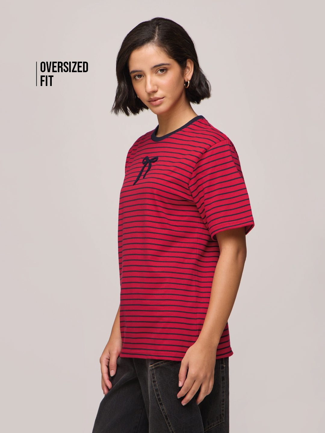 Womens Striped Oversized Fit Cotton T-Shirt