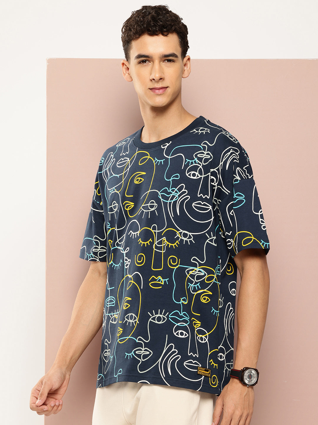 Mens Half Sleeve Drop Shoulder Printed Oversized Fit T-Shirts