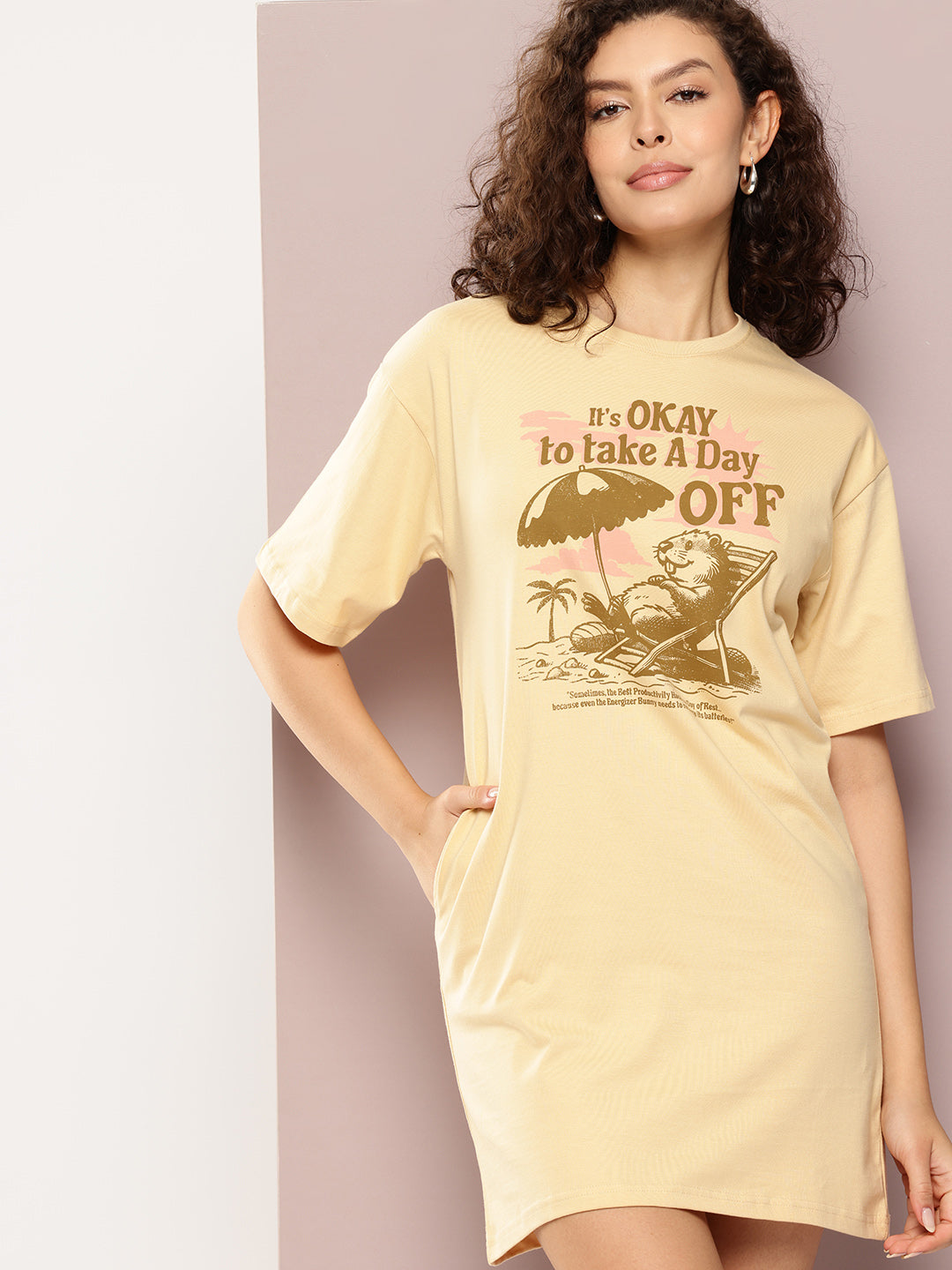 Womens Oversized Short Sleeves Printed Tshirt Dress