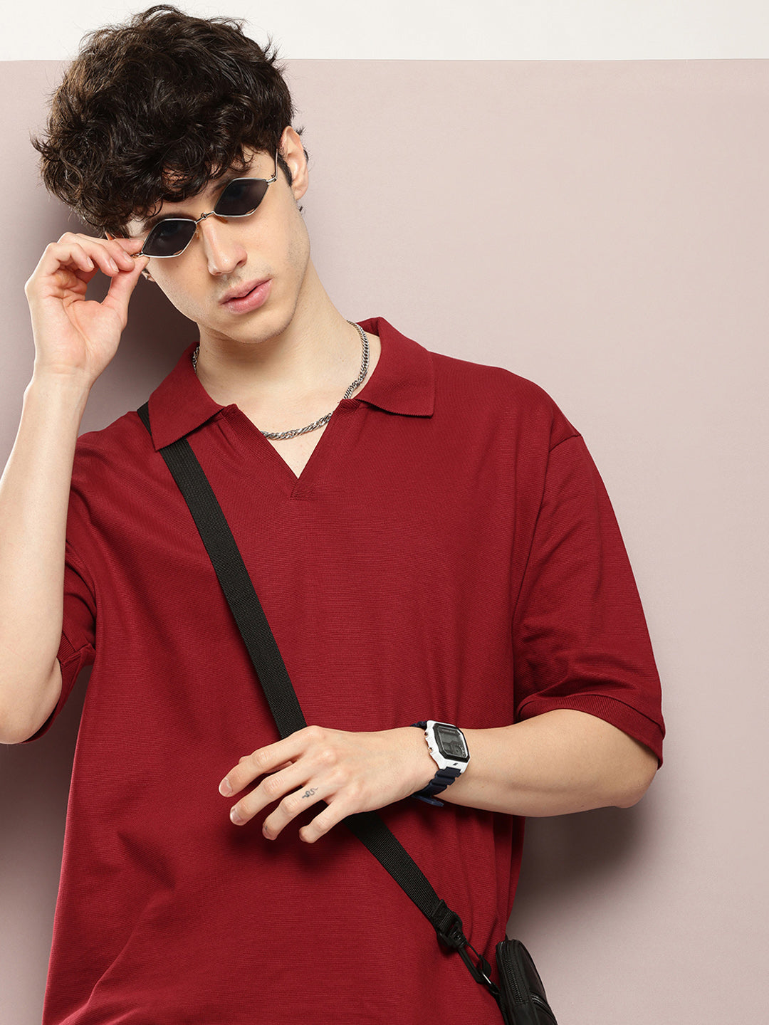 Mens Half Sleeve Polo Neck Solid Oversized Fit Tshirts