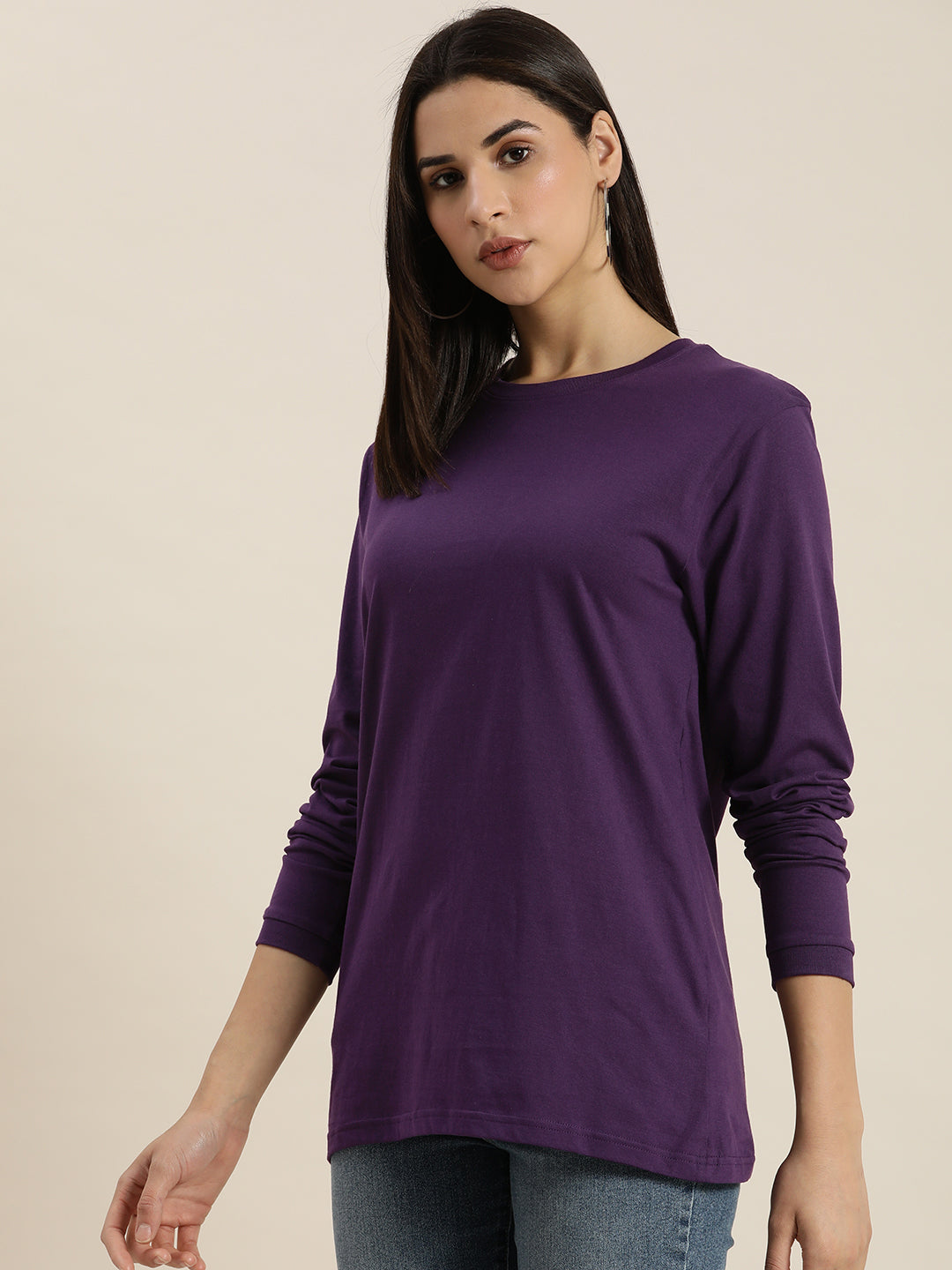 Womens Full Sleeve Round Neck Oversized Fit T-Shirts