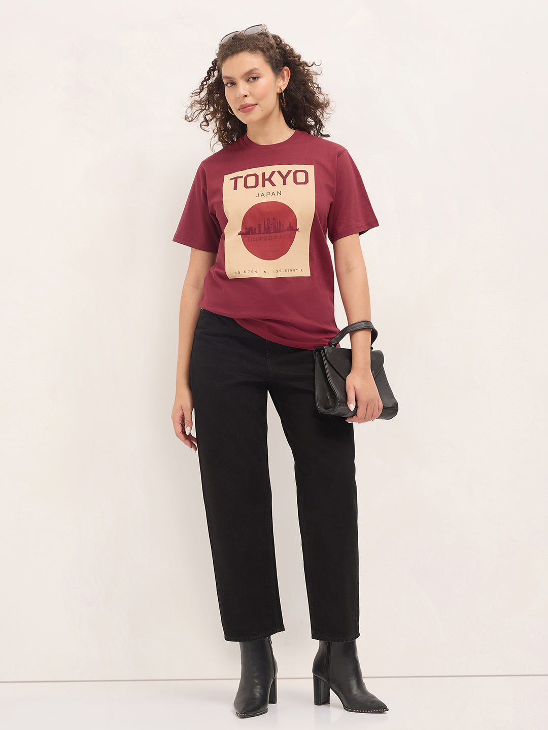 Womens Half Sleeve Round Neck Printed Oversized Fit Tshirts