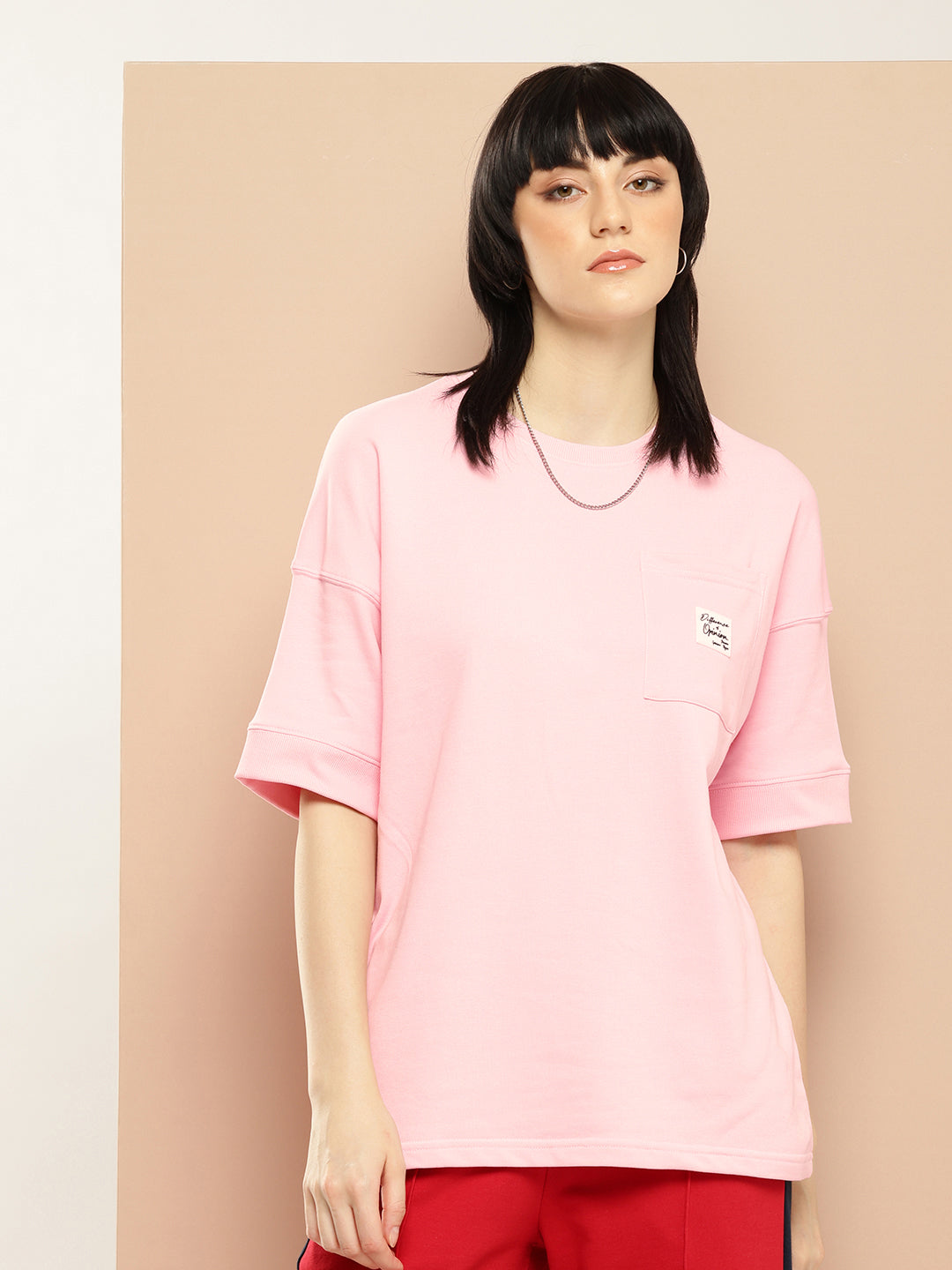 Womens Half Sleeve Round Neck Solid Oversized Fit Tshirts