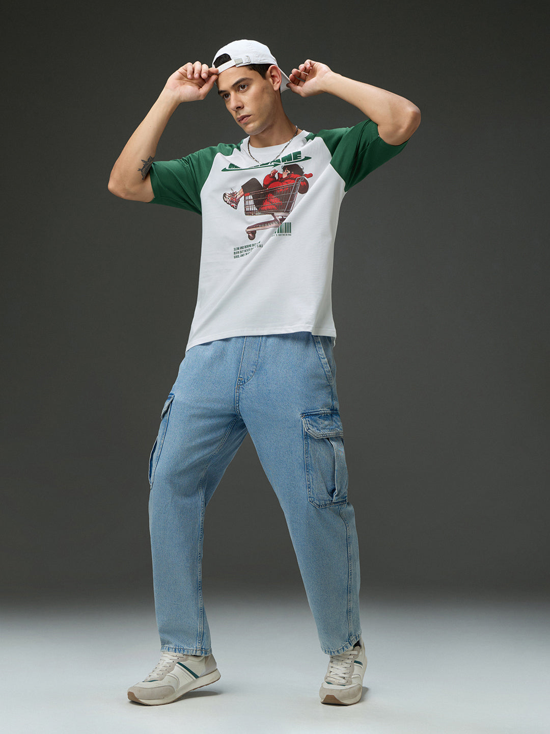 Mens Round Neck Raglan Sleeve Printed Oversized Fit Tshirt