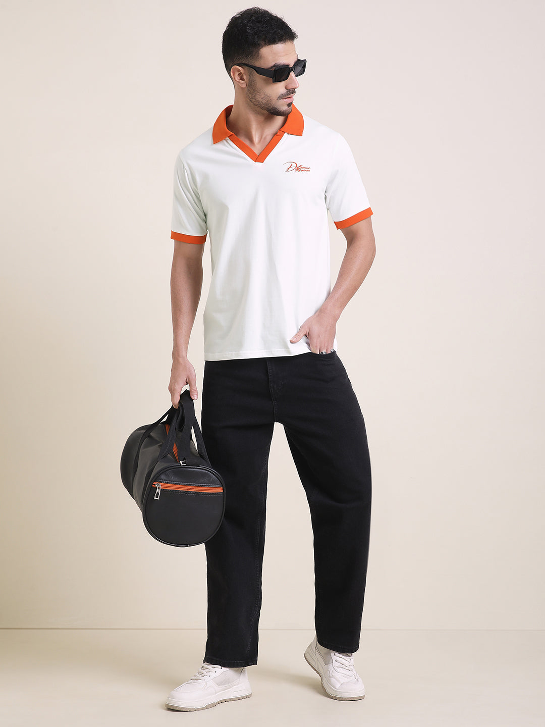 Mens Half Sleeve Polo Neck Back Embroidered Relaxed Fit Tshirts
