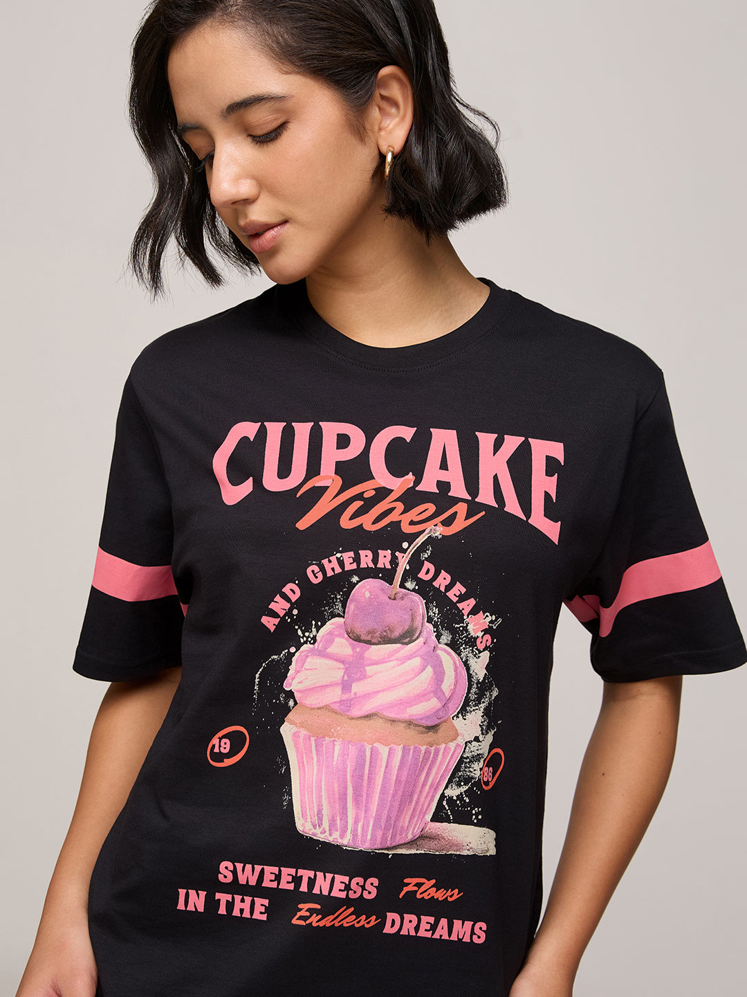 Womens Printed Oversized Fit Cotton T-Shirt