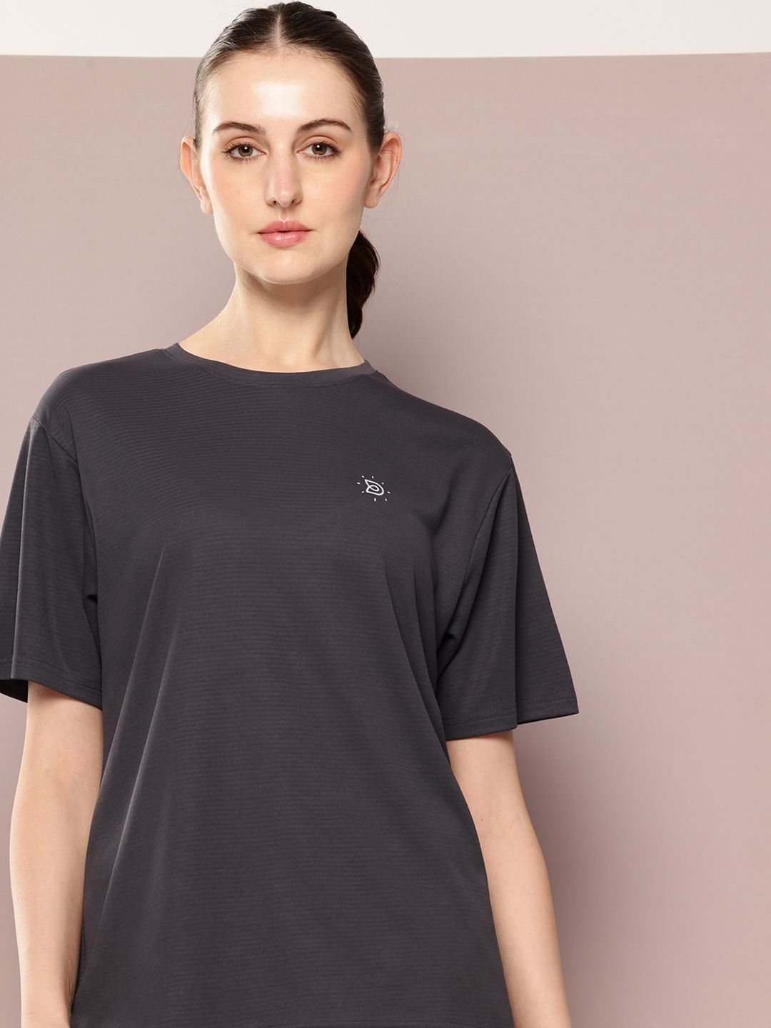Womens Short Sleeve Round Neck Oversized Polyster Tshirt