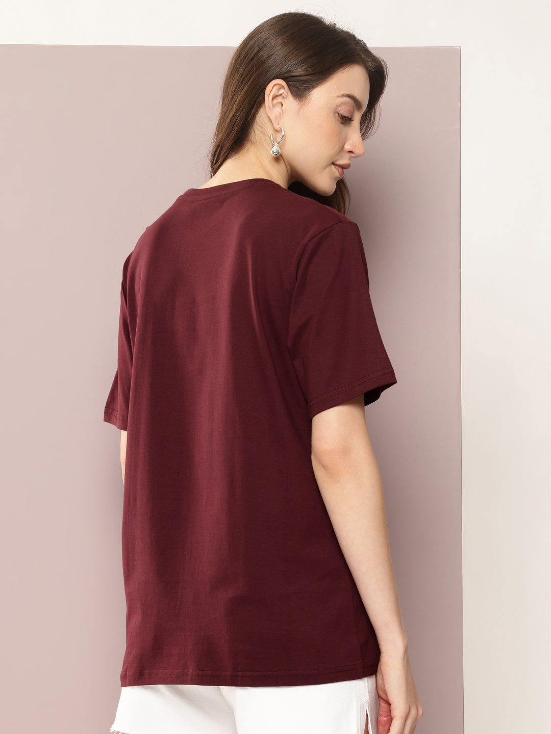Womens Half Sleeve Round Neck Puff Print Oversized Fit Tshirts