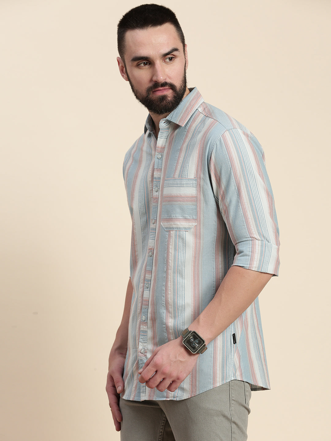 Mens Striped Full Sleeve Shirt With Pocket
