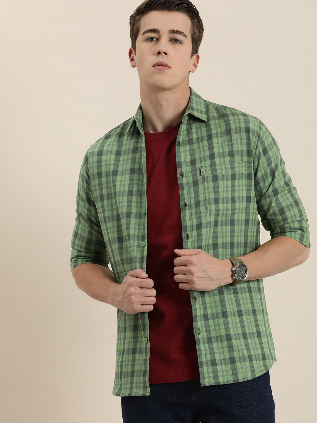 Men Checked Full Sleeve Shirt With Pocket