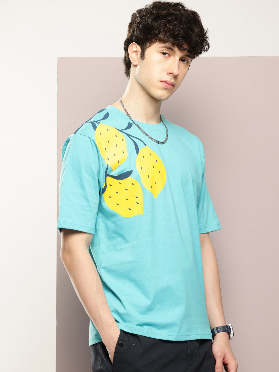 Mens Half Sleeve Round Neck All-Over Printed Oversized Fit Tshirts