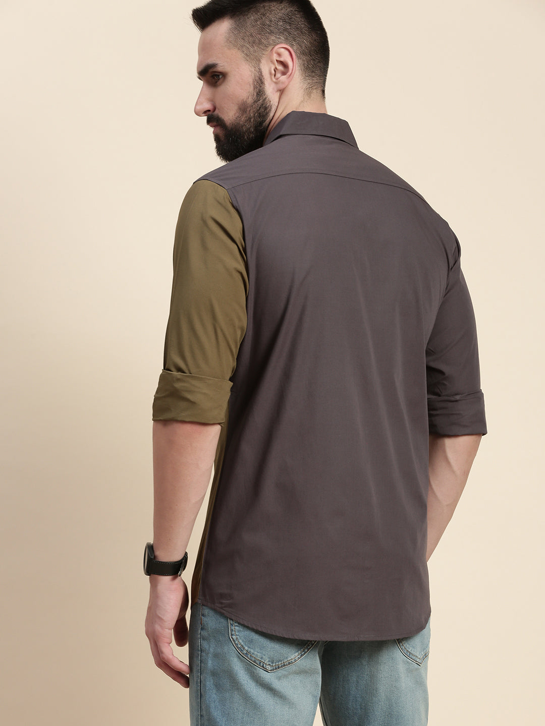 Mens Colourblocked Full Sleeve Shirt With Pocket
