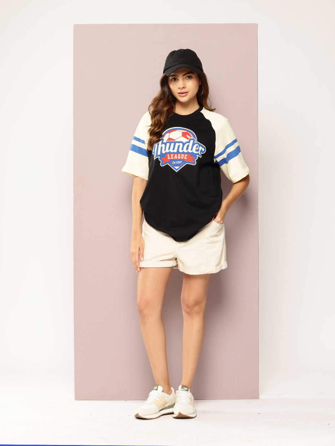 Womens Raglan Sleeve Printed Oversized Fit Tshirt