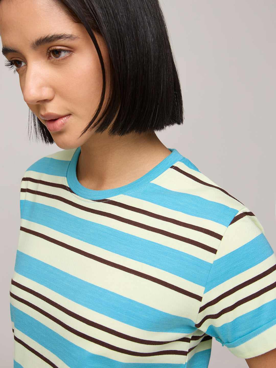 Womens Striped Regular Fit Cotton T-Shirt