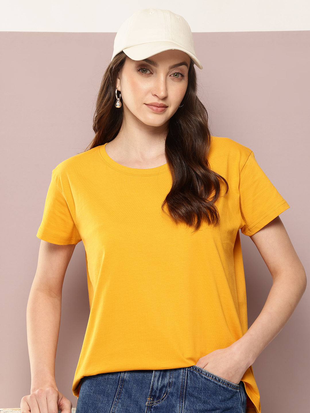 Womens Half Sleeve Round Neck Solid Boxy Fit Tshirts