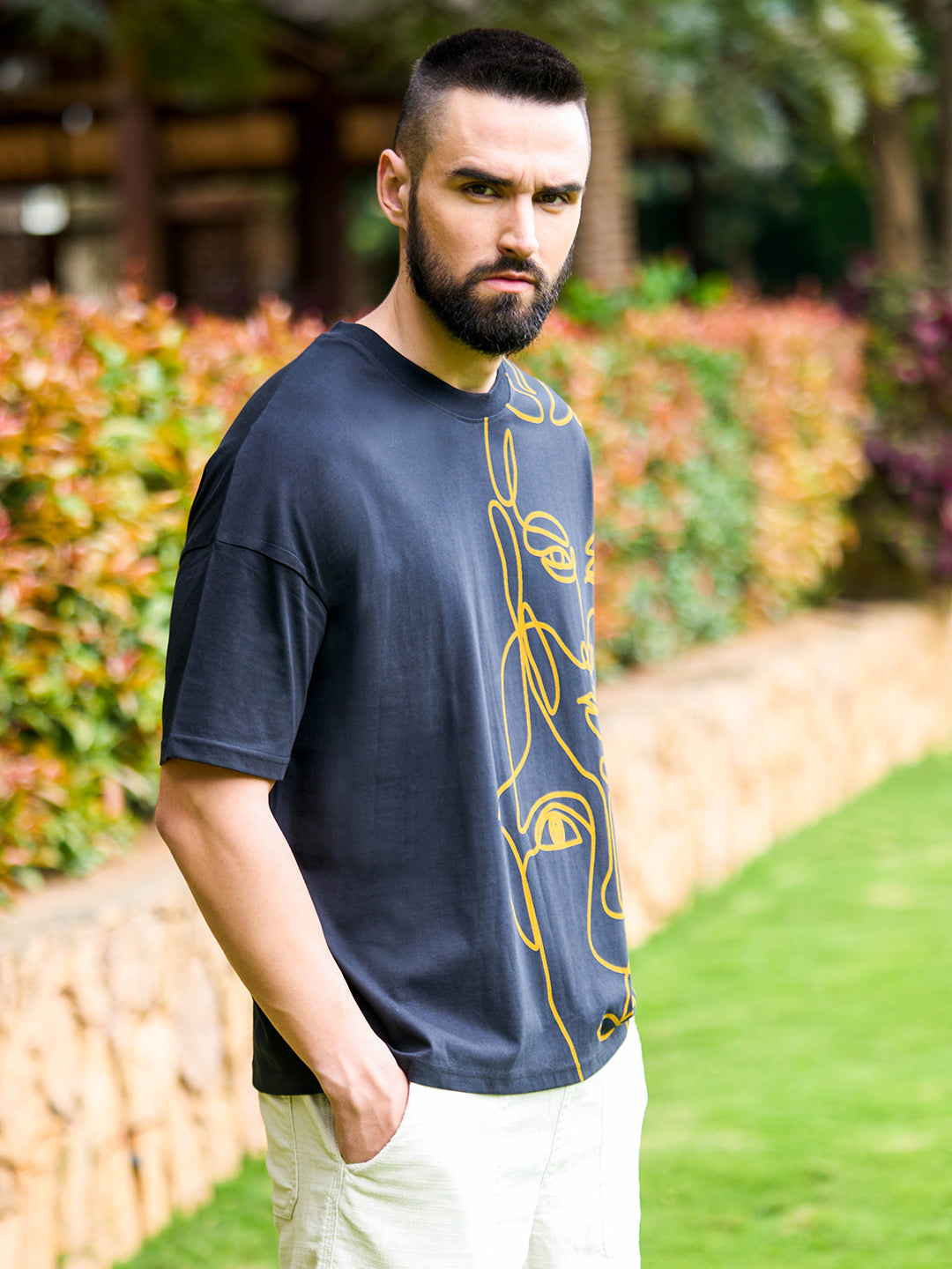 Mens Half Sleeve Drop Shoulder Printed Oversized Fit T-Shirts