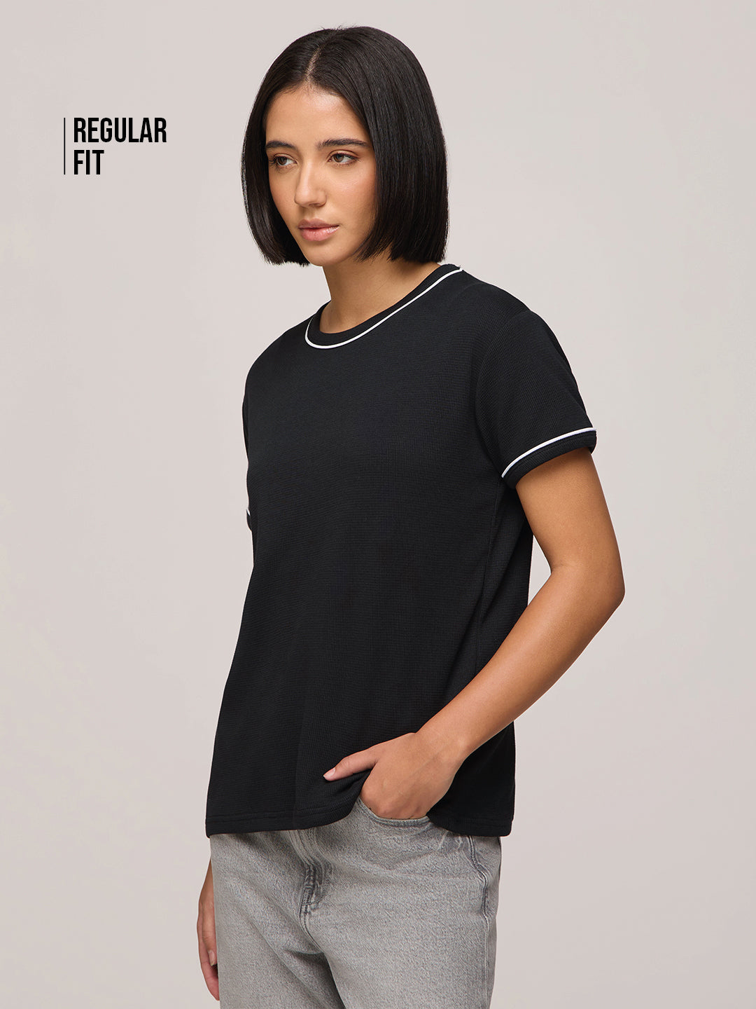 Womens Embroidery Regular Fit Cotton T-Shirt