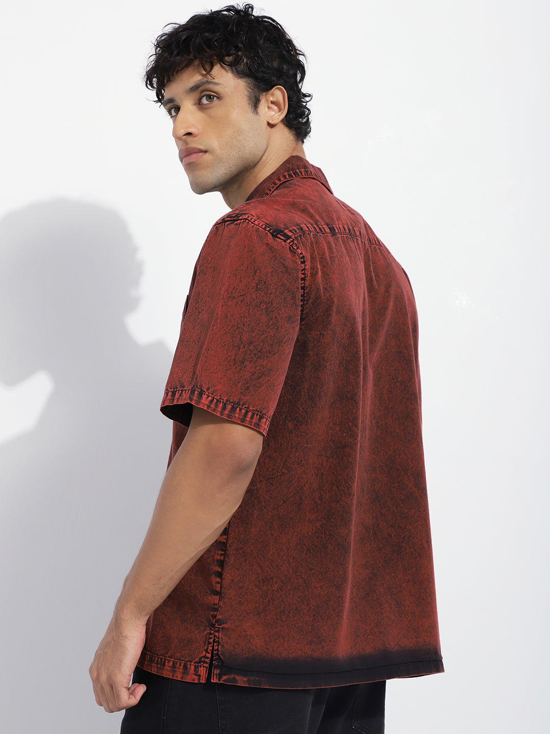 Men Boxy Regular Acid Washed Solid & Pocket Shirt