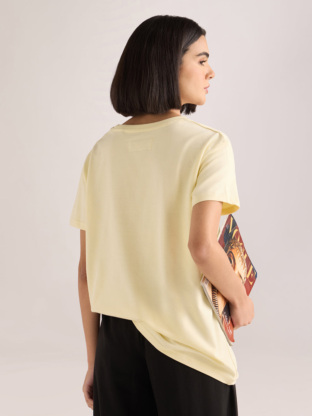 Womens Embroidery Boxy Regular Fit French Terry Cotton Tshirt