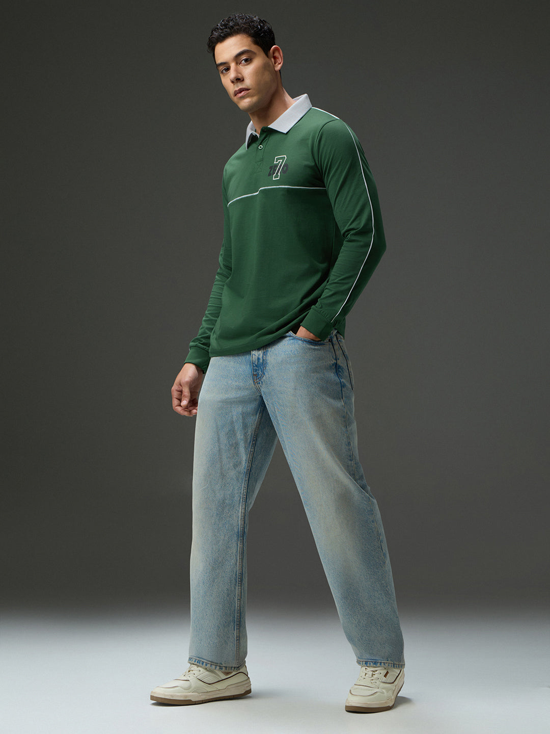 Mens Long Sleeve Printed Regular Fit Polo Tshirt