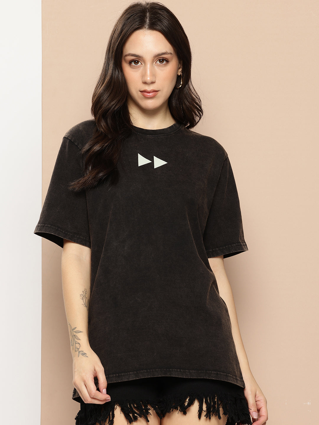 Womens Half Sleeve Round Neck Back Printed Oversized Fit Tshirts