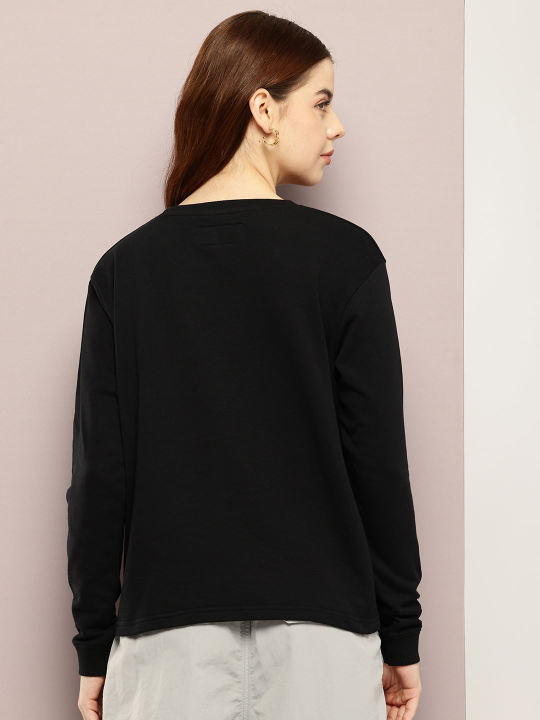 Womens Full Sleeve Round Neck Solid Boxy Fit Tshirts