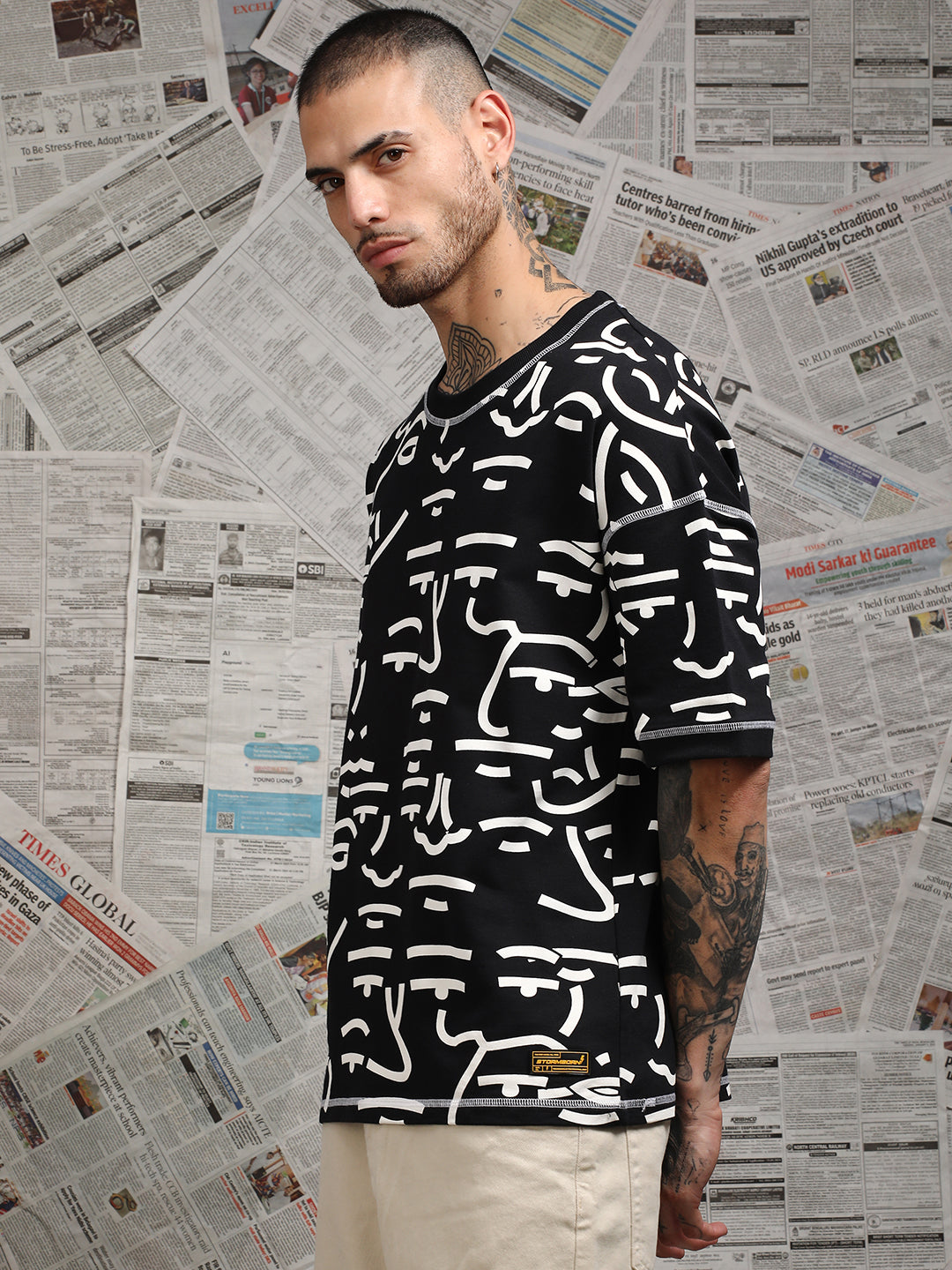 Mens Half Sleeve Drop Shoulder Printed Oversized Fit T-Shirts