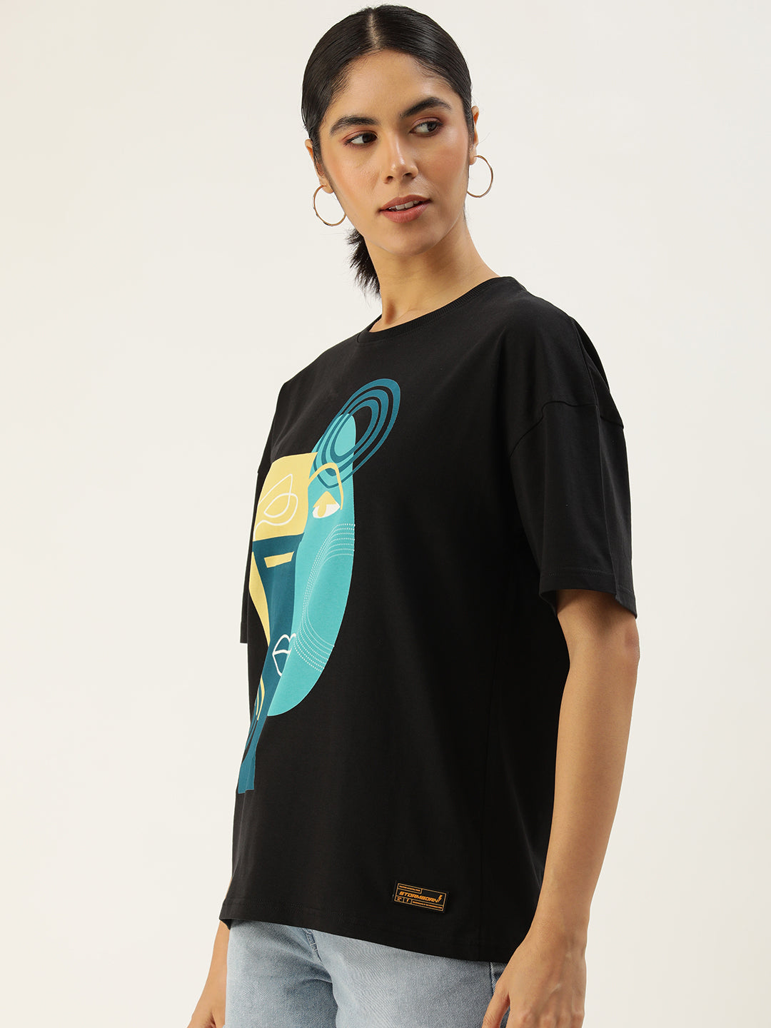 Womens Half Sleeve Drop Shoulder Printed Oversized Fit T-Shirts
