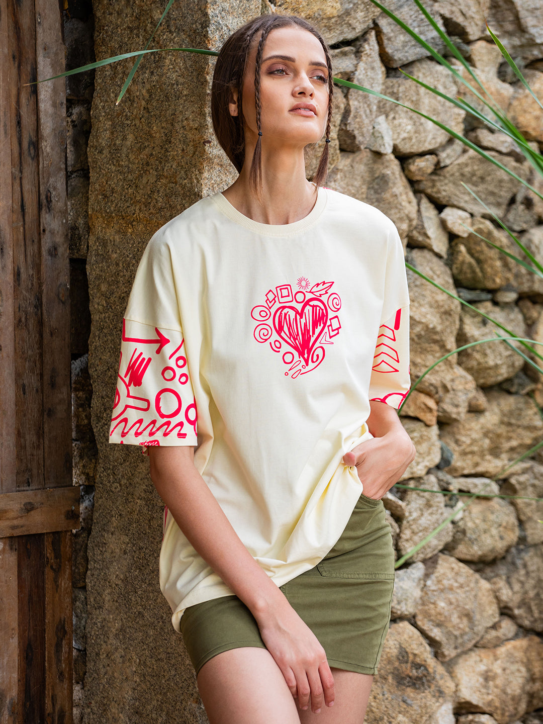 Womens Half Sleeve Drop Shoulder Printed Oversized Fit T-Shirts