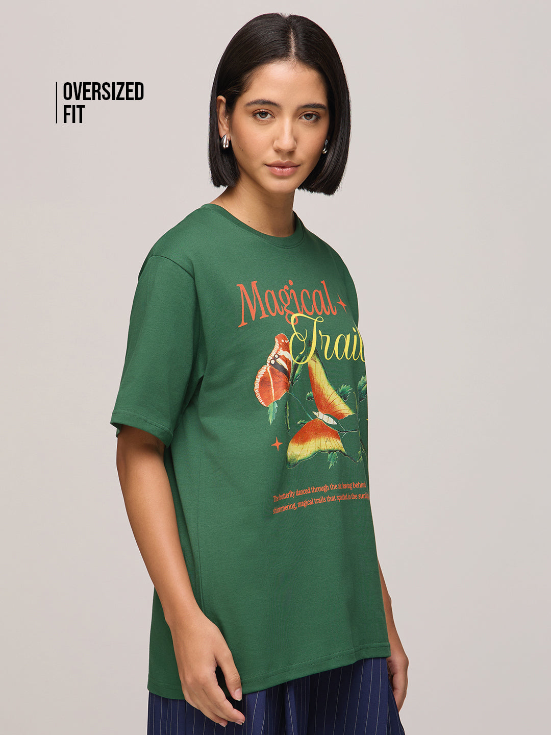 Womens Printed Oversized Fit Cotton T-Shirt