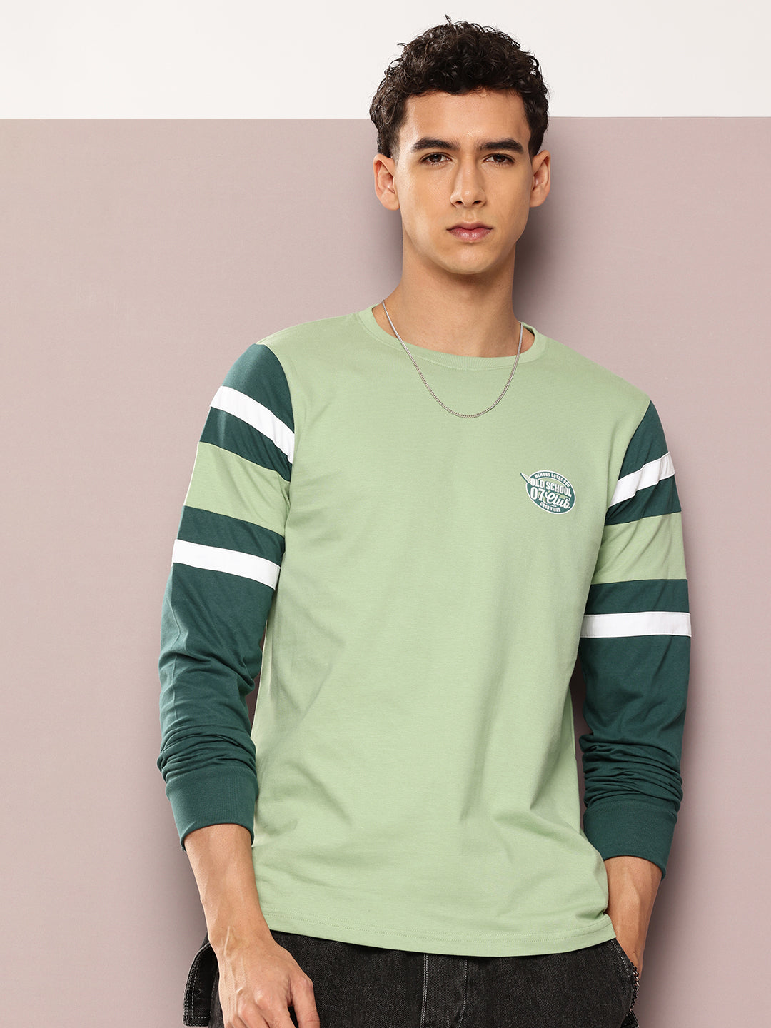 Mens Full Sleeve Round Neck Colourblocked Regular Fit Tshirts