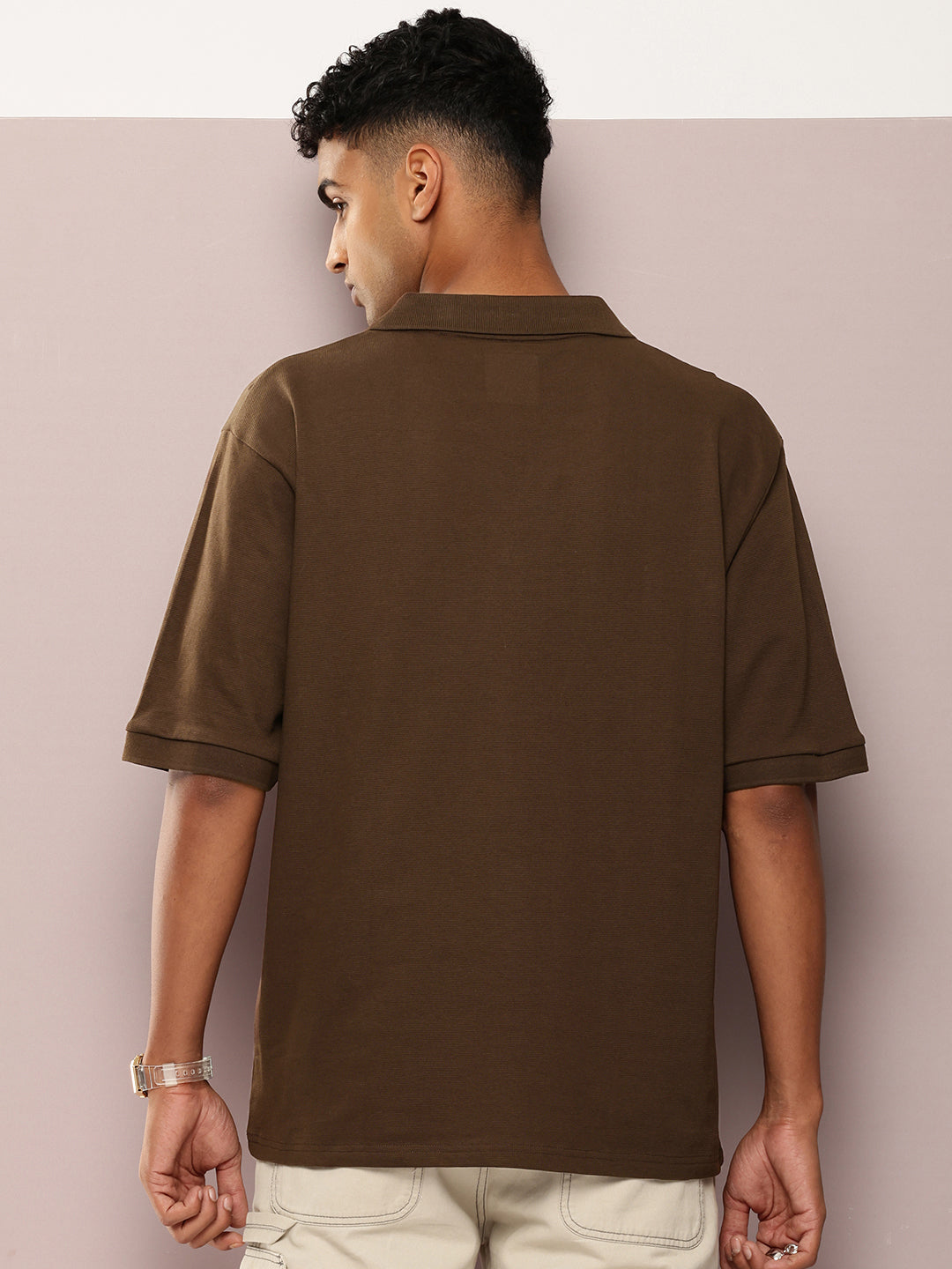 Mens Half Sleeve Polo Neck Solid Oversized Fit Tshirts
