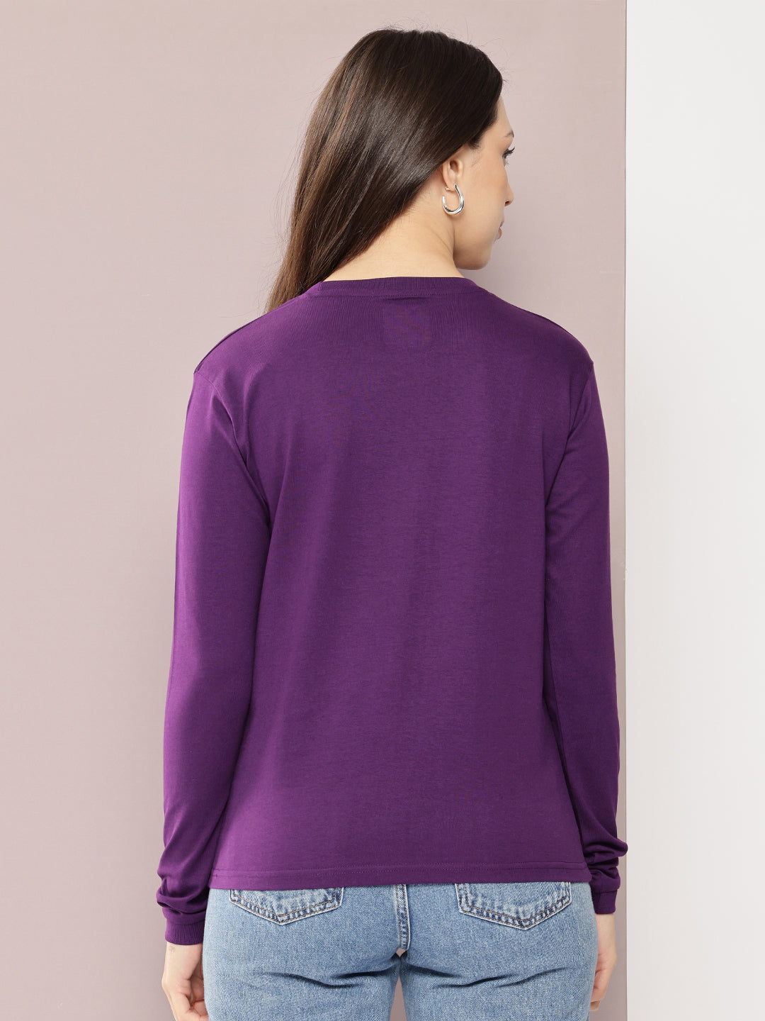 Womens Full Sleeve Round Neck Solid Regular Fit Tshirts