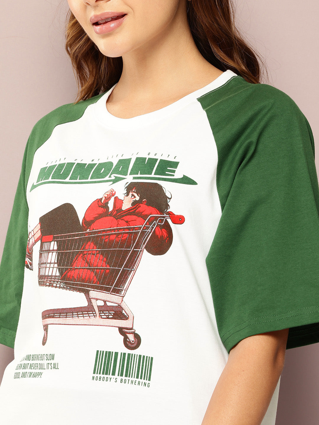 Womens Raglan Sleeve Printed Oversized Fit Tshirt