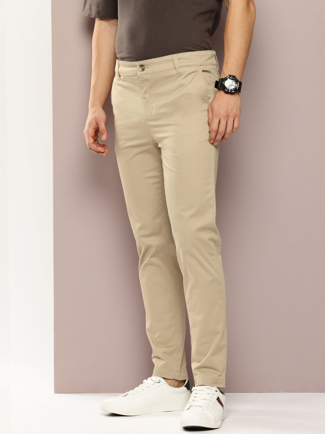 Men Slim Fit Solid Chinos Casual Trousers