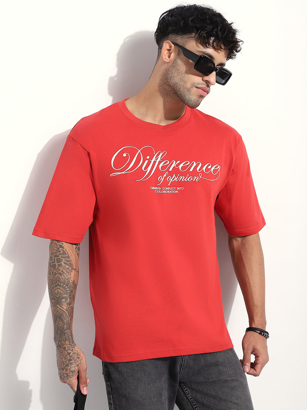 Mens Half Sleeve Round Neck Embroidered Oversized Fit Tshirts