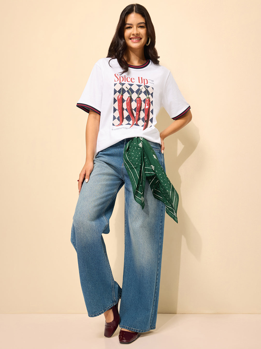 Womens Printed Oversized Fit Cotton T-Shirt