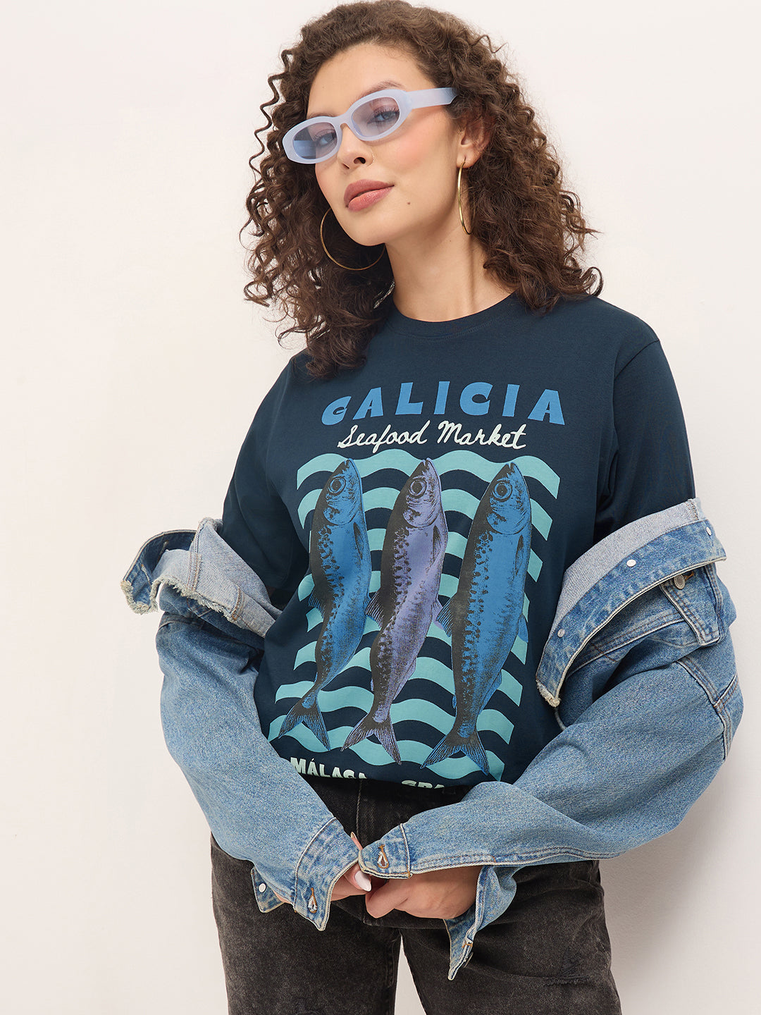 Womens Half Sleeve Round Neck Printed Oversized Fit Tshirts