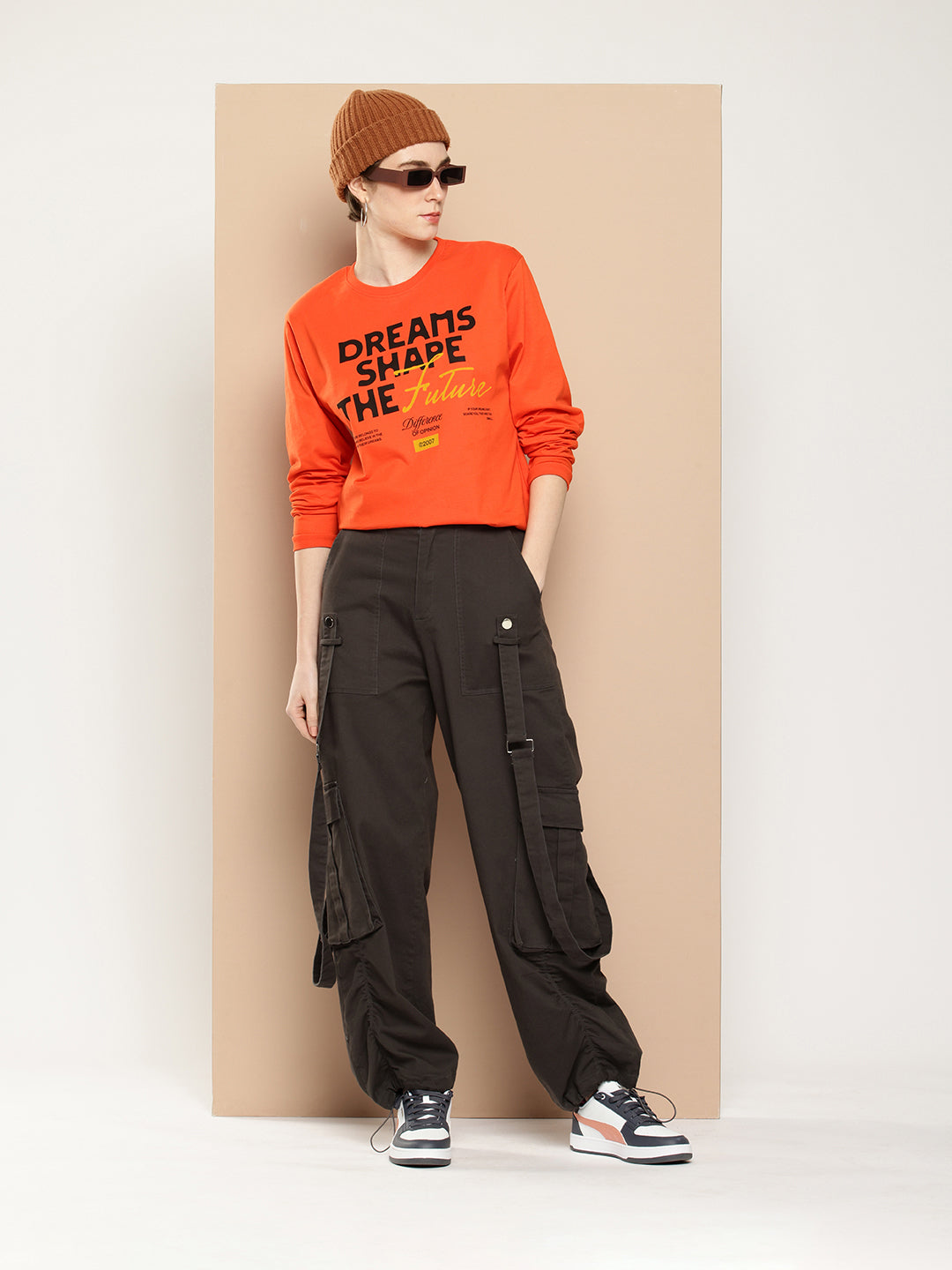 Womens Full Sleeve Round Neck Printed Oversized Fit Tshirts