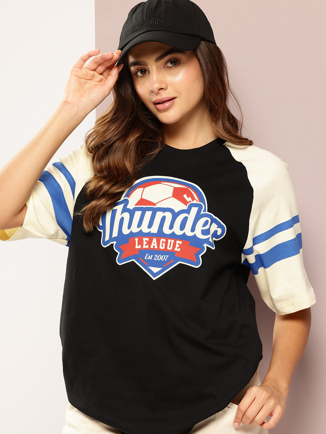 Womens Raglan Sleeve Printed Oversized Fit Tshirt