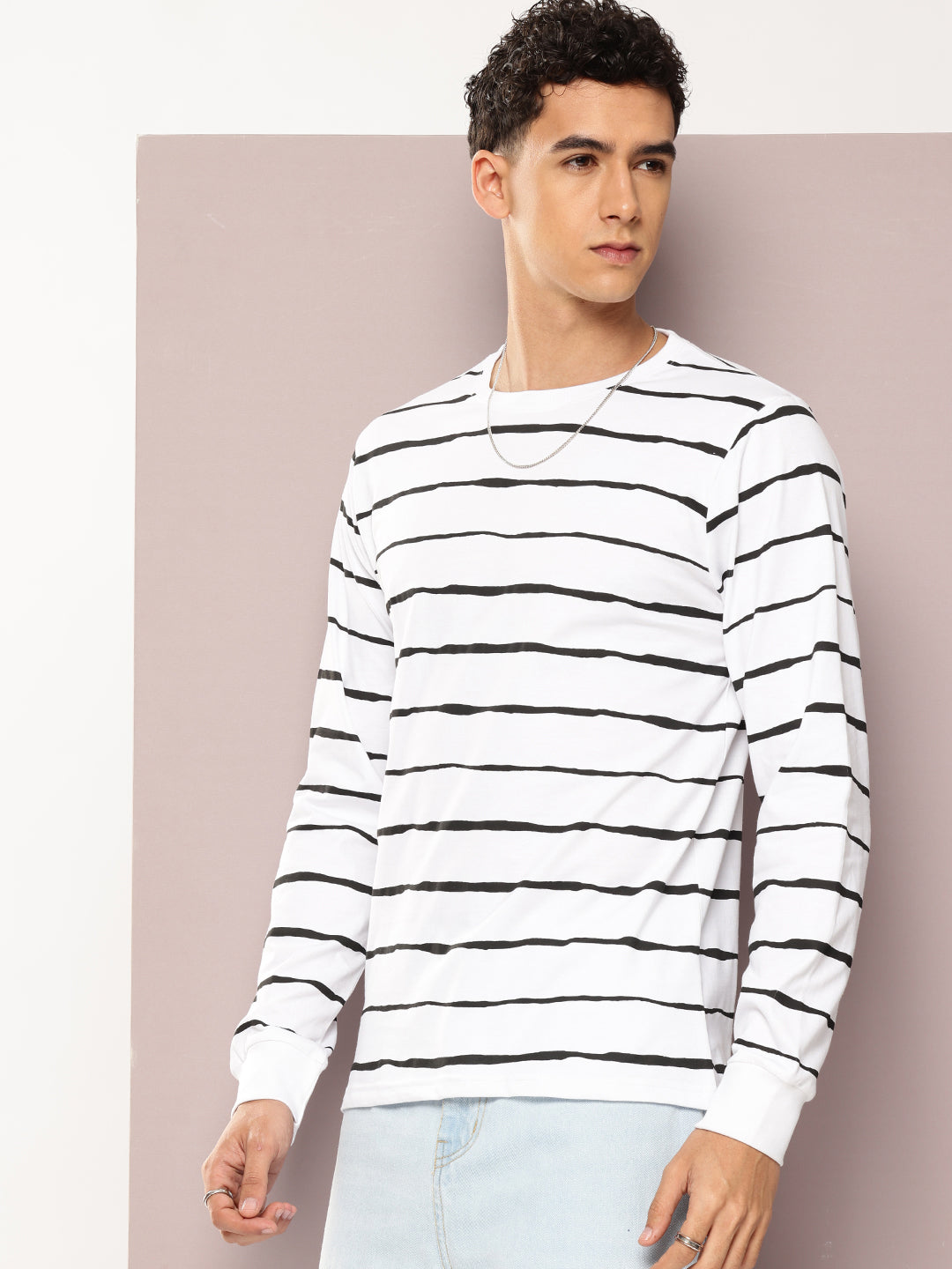 Mens Full Sleeve Round Neck Striped Regular Fit Tshirts