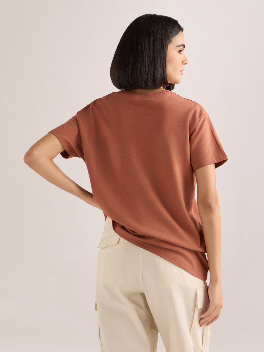 Womens Embroidery Boxy Regular Fit French Terry Cotton Tshirt