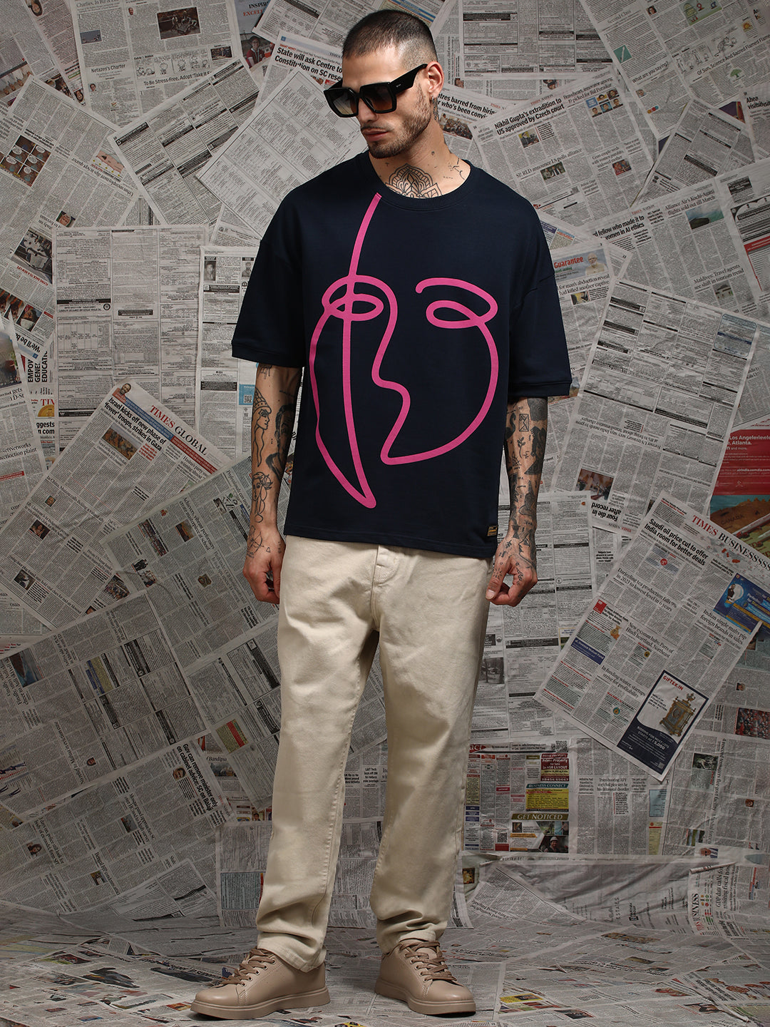 Mens Half Sleeve Drop Shoulder Printed Oversized Fit T-Shirts