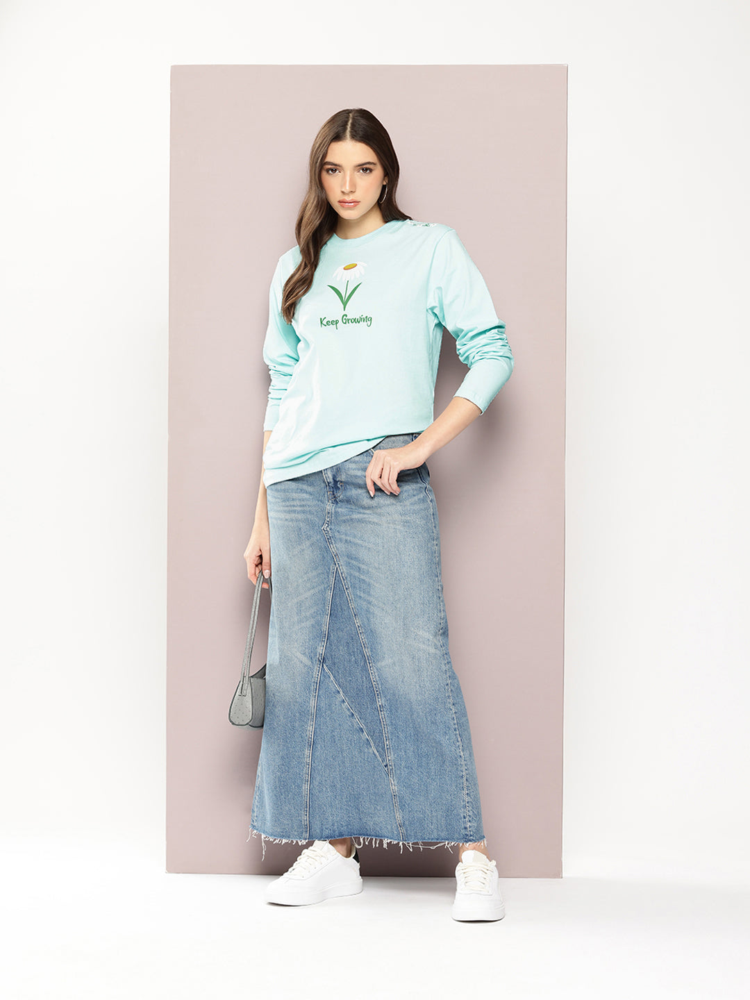 Womens Full Sleeve Round Neck Printed Oversized Fit Tshirts