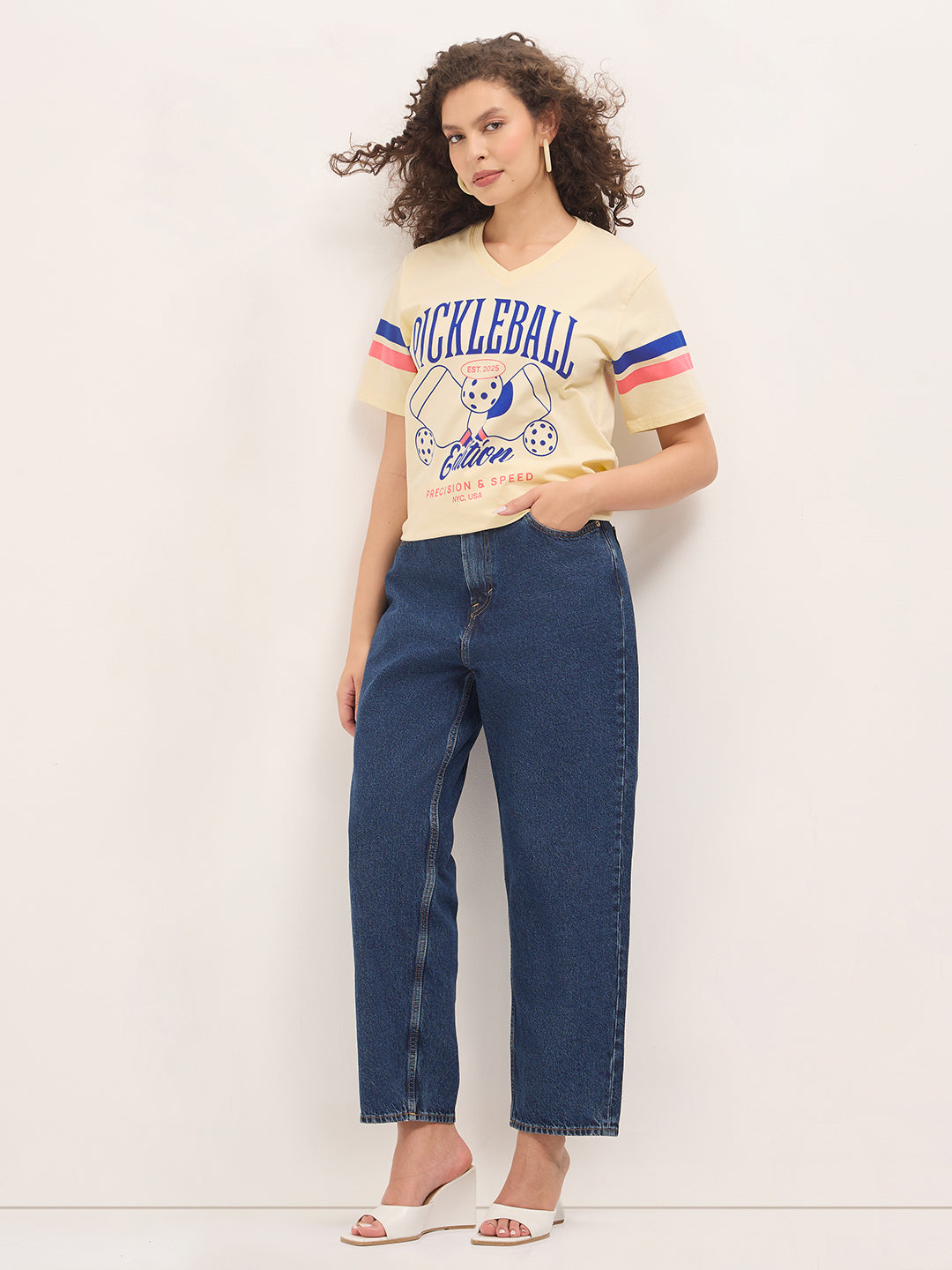 Womens Half Sleeve V-Neck Printed Oversized Fit Tshirts