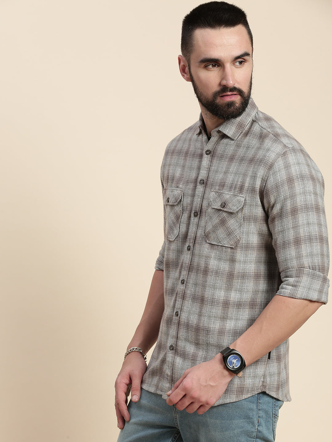 Men Checked Full Sleeve Shirt With Pocket