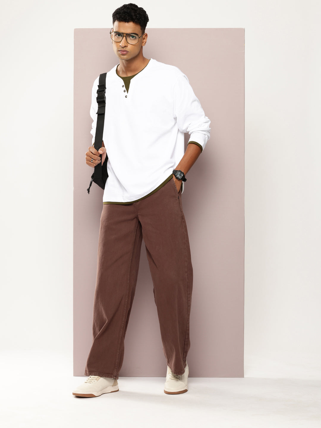 Mens Full Sleeve V-Neck Solid Oversized Fit Tshirts