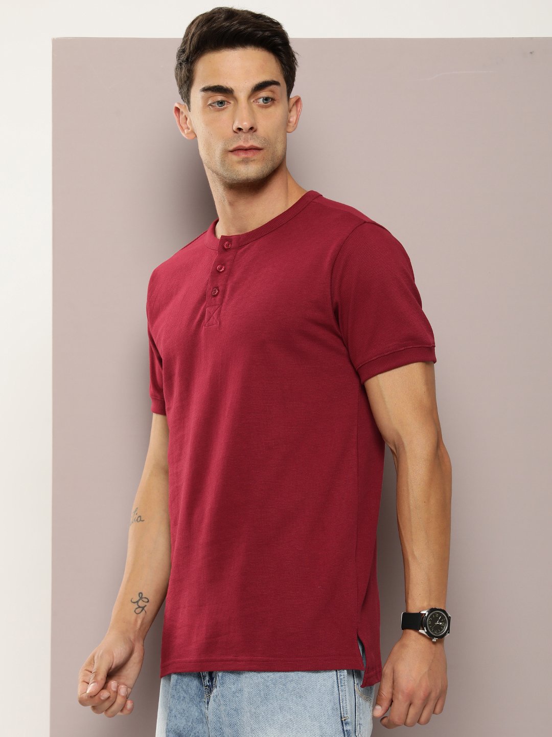 Mens Half Sleeve Henley Neck Regular Fit T-Shirts